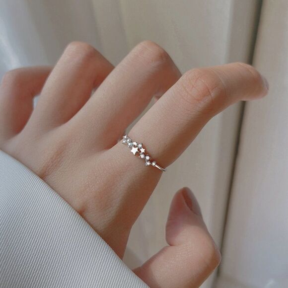 Gold Dainty CZ Cluster Ring, 925 Silver Dainty Star Ring, Minimalist Stacking - Picture 5 of 10
